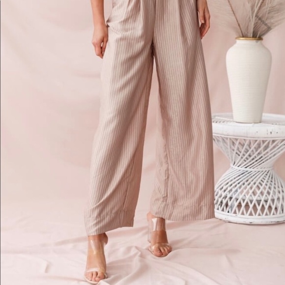 NWT Wide Leg Pinstripe Mocha Jumpsuit - Picture 2 of 5